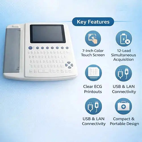 Electrocardiogram Machine 12 Lead ECG 7 Inch Screen