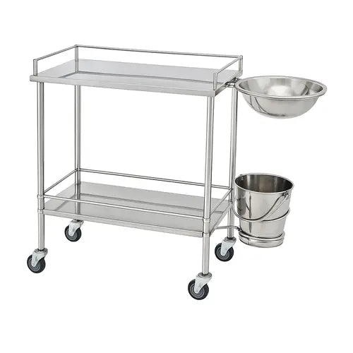Dressing Trolley All Stainless Steel with Bowl, Bucket & Wheels