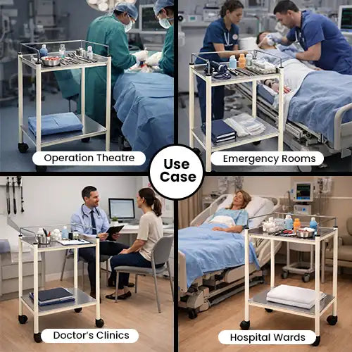 Instrument Trolley SS with 2 Shelves for Hospital & OT