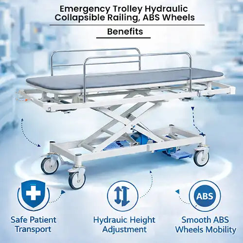 Emergency Trolley Hydraulic Collapsible Railing, ABS Wheels