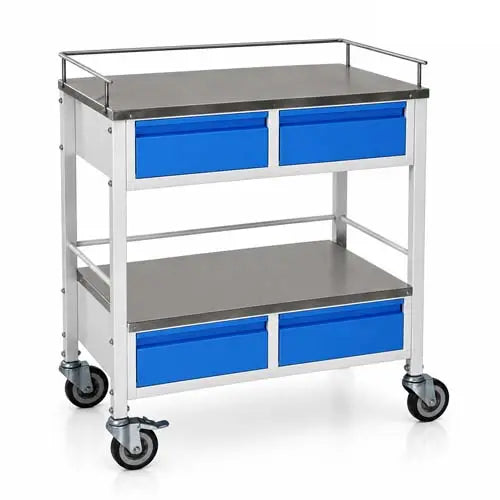 Medicine Trolley with 4 Drawers, Dual Shelves & Lockable Swivel Castors