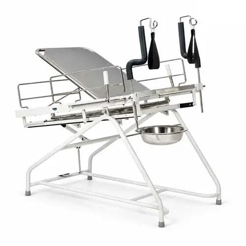 Obstetric Labour Table Telescopic MS Frame with SS Top, Mattress & Stirrups