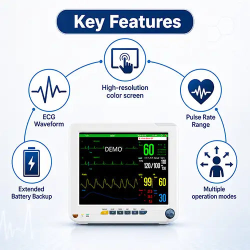 5 Para Patient Monitor with SpO2 ECG NIBP & Stand