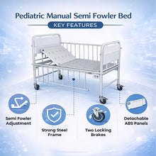 Pediatric Semi Fowler Bed Manual Deluxe with Side Rails & Lockable Castors