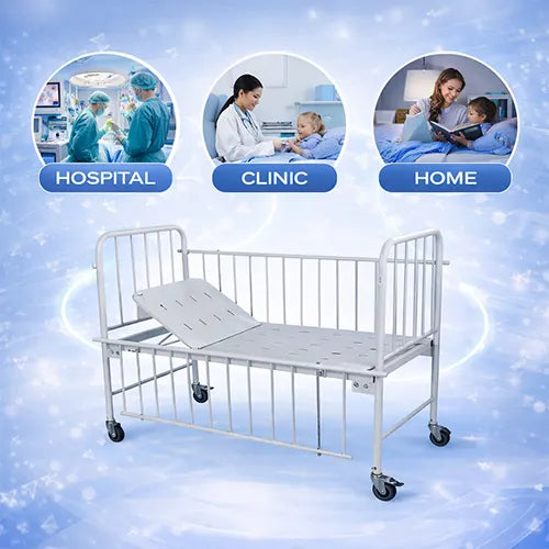 Pediatric Semi Fowler Bed Manual Deluxe with Side Rails & Lockable Castors