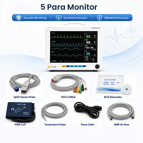 5 Para Patient Monitor with SpO2 ECG NIBP & Stand