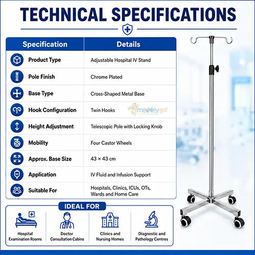 Chrome Plated IV Stand with Metal Base for Hospital